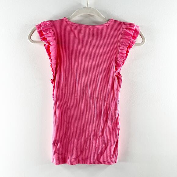 J. Crew Vintage Rib Ruffle Sleeve Shirt Tank Top Pink XS - Picture 5 of 7